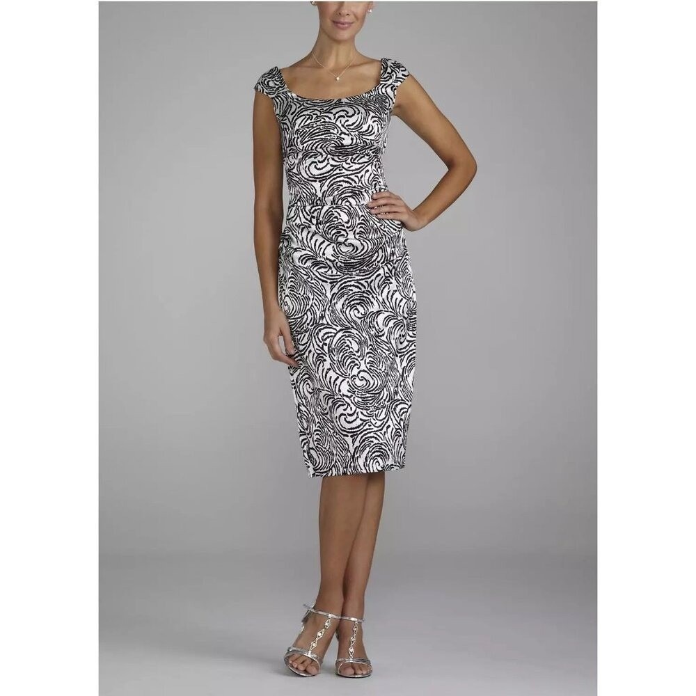 Suite 7 Cap Sleeve Side Ruched Stretch Satin Print Dress Size 8